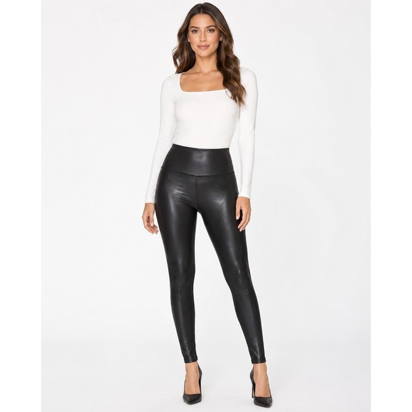 SPANX Pants - SPANX Faux Leather Leggings Size Small Black High Waisted